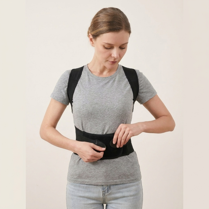 Pulling the two hook-and-loop waist tabs together at the front